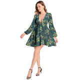 Nasturtium Lantern Sleeve Deep V-Neck Short Dress - Objet D'Art