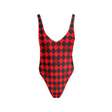 flaming red solid print Sexy Low Back One-Piece Swimsuit (Model S09) - Objet D'Art