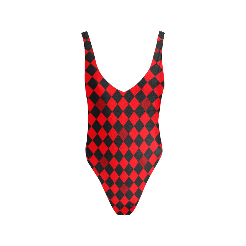flaming red solid print Sexy Low Back One-Piece Swimsuit (Model S09) - Objet D'Art
