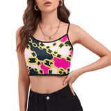 Chained Maiden fuchsia Women's Spaghetti Strap Crop Top (Model T67) - Objet D'Art