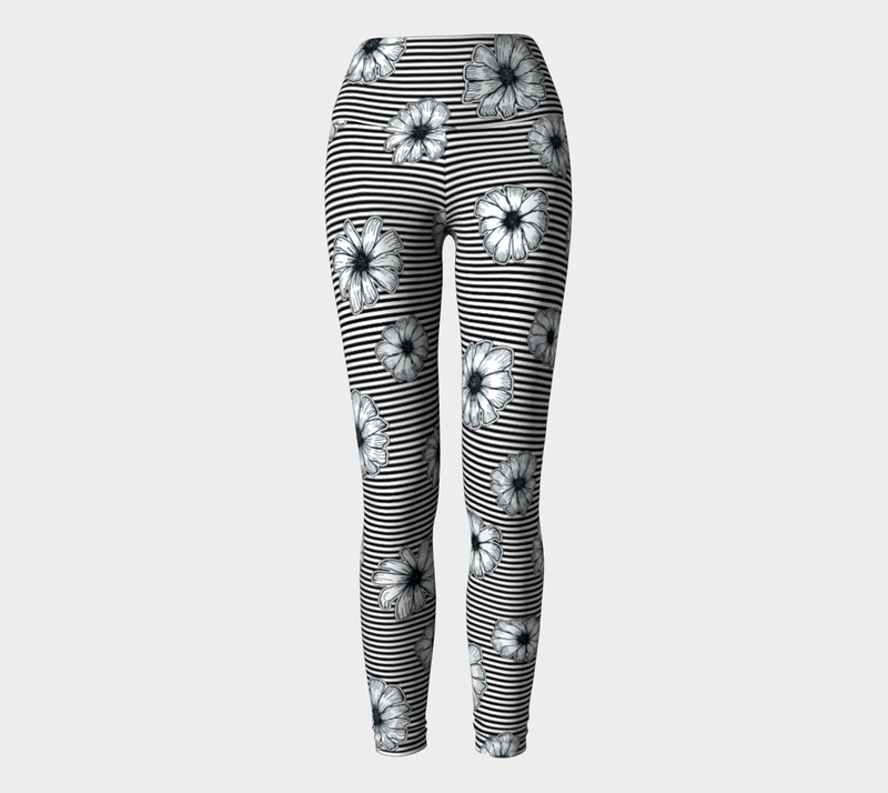 Floral Striped Yoga Leggings - Objet D'Art