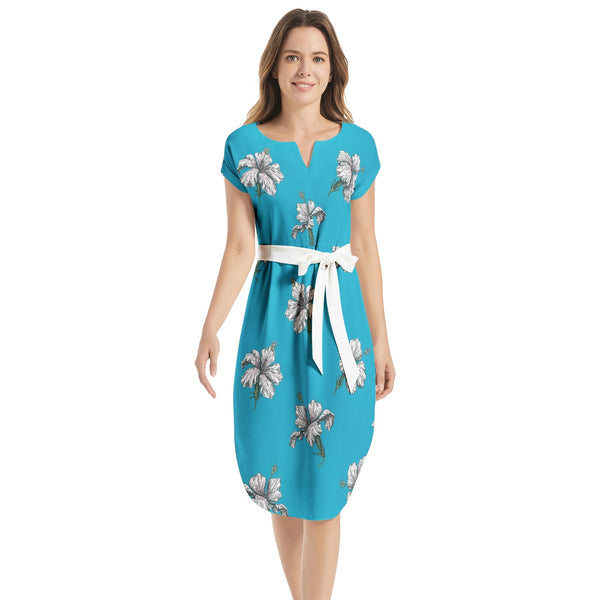 Hibiscus Notched Neck Belted Dress - Objet D'Art