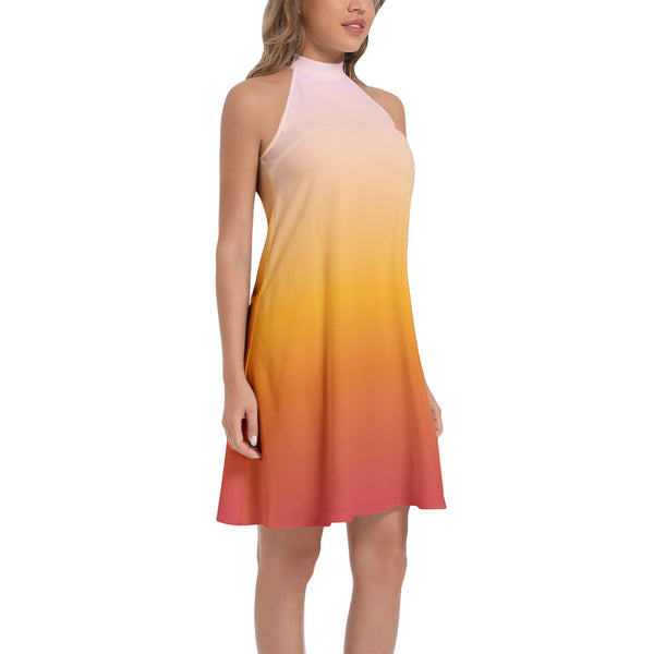 Sunrise Tie Back Halter Neck Flared Dress - Objet D'Art