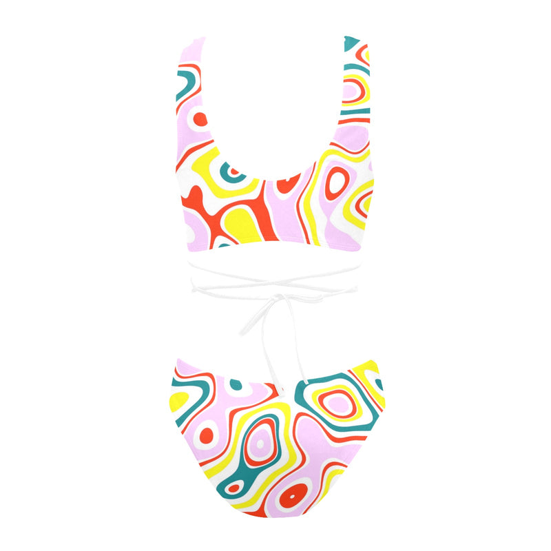 colored splat print 2 Cross String Bikini Set (Model S29) - Objet D'Art