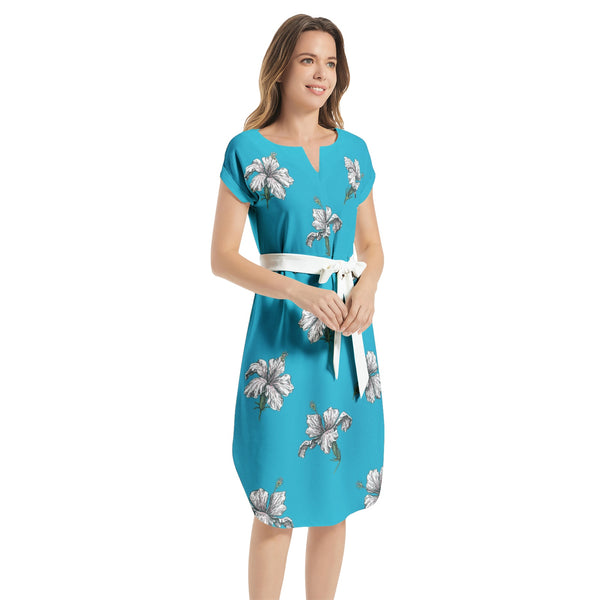 Hibiscus Notched Neck Belted Dress - Objet D'Art