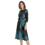 Boat Neck Belted Flared Dress - Objet D'Art