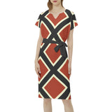 Batwing Sleeve Notch Neck Casual Dress with Belt - Objet D'Art