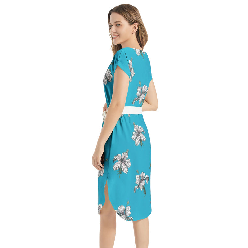 Hibiscus Notched Neck Belted Dress - Objet D'Art