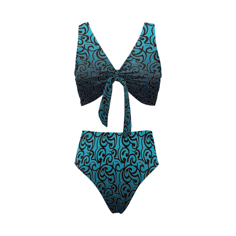 scroll ombre print 2 Chest Bowknot Bikini Swimsuit (Model S33) - Objet D'Art