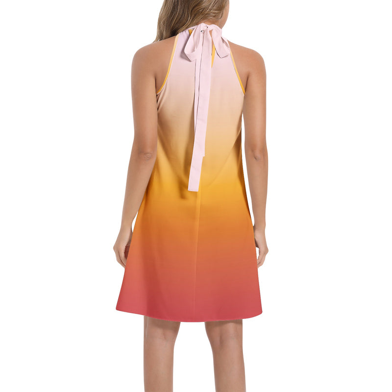 Sunrise Tie Back Halter Neck Flared Dress - Objet D'Art