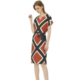 Batwing Sleeve Notch Neck Casual Dress with Belt - Objet D'Art