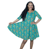 wildflower teal print Half Sleeve Skater Dress - Objet D'Art