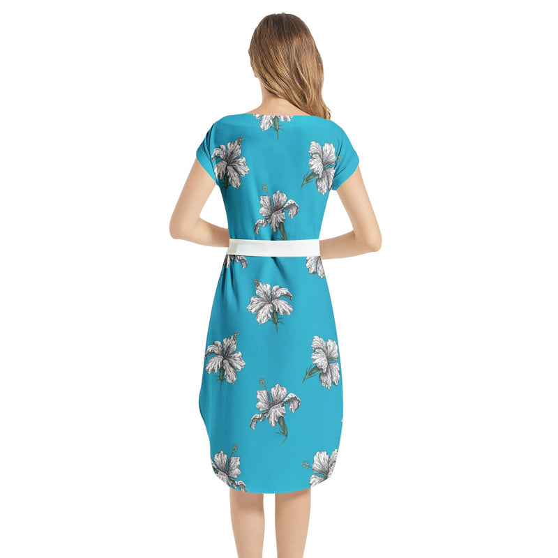Hibiscus Notched Neck Belted Dress - Objet D'Art