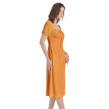 Flame Orange Puff Sleeve Split Thigh Midi Dress - Objet D'Art