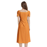 Flame Orange Puff Sleeve Split Thigh Midi Dress - Objet D'Art