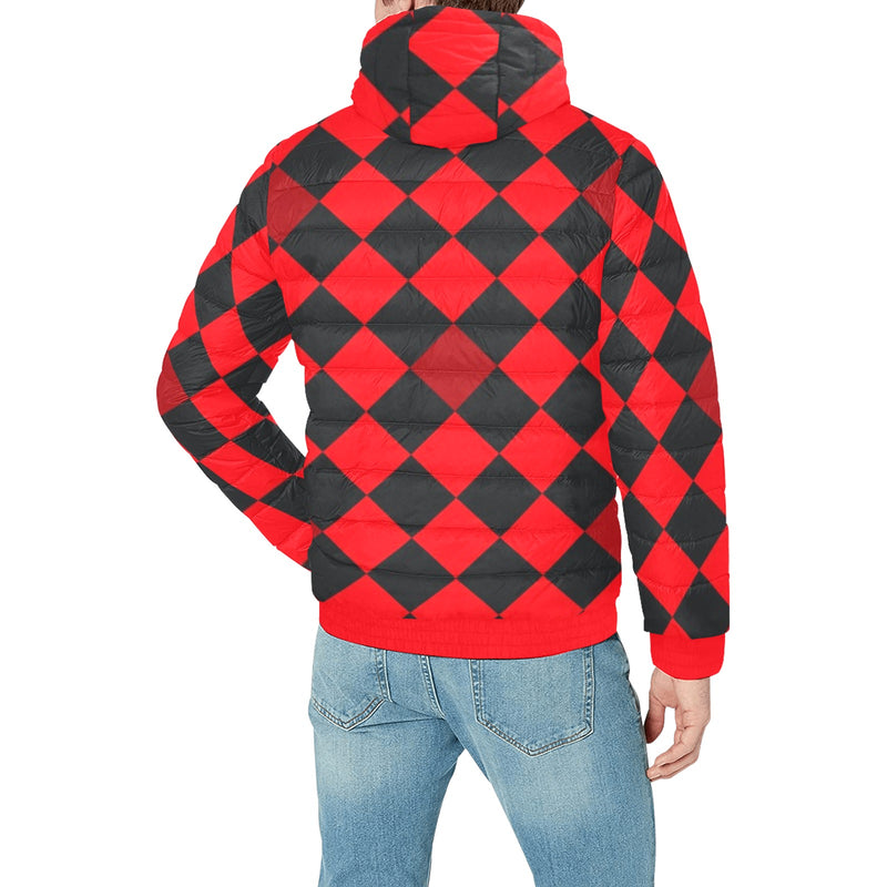flaming red solid print Men's Padded Hooded Jacket (Model H42) - Objet D'Art