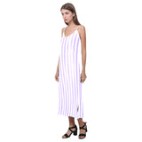 lavender stripes 2 V-Neck Open Fork Long Dress(Model D18) - Objet D'Art