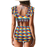 self portrait color scheme print Women's Ruffle Sleeve Bikini Swimsuit (Model S42) - Objet D'Art