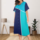 tri colored dress Women's Button Front House Dress - Objet D'Art