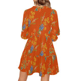 mandarin orange wildflowers V-Neck Loose Fit Dress (Model D62) - Objet D'Art