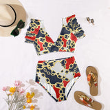marine camo Women's Ruffle Sleeve Bikini Swimsuit (Model S42) - Objet D'Art