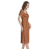 M Kemp Fall Time Plaid Puff Sleeve Split Thigh Midi Dress - Objet D'Art