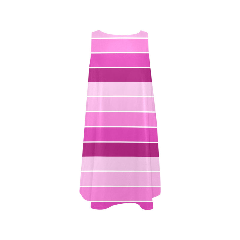fuchsia bands print Sleeveless A-Line Pocket Dress (Model D57) - Objet D'Art