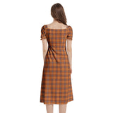 M Kemp Fall Time Plaid Puff Sleeve Split Thigh Midi Dress - Objet D'Art