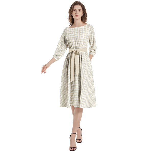 Boat Neck Belted Flared Dress - Objet D'Art