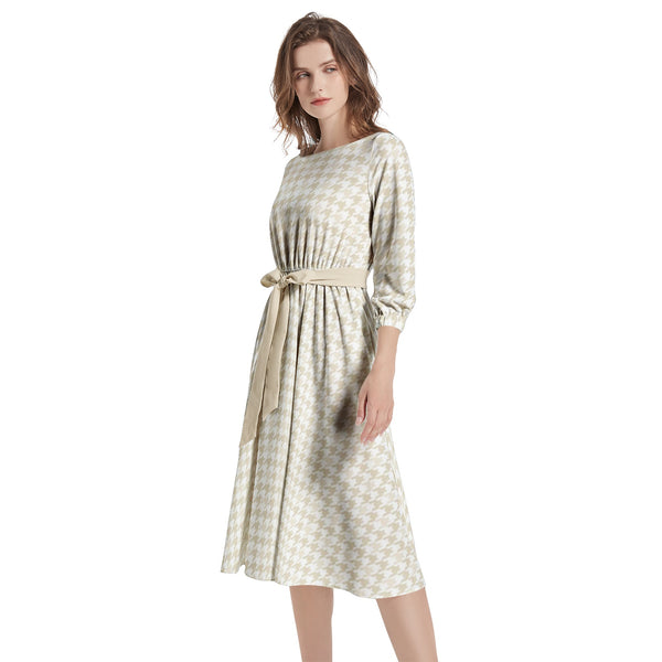 Boat Neck Belted Flared Dress - Objet D'Art
