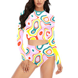 colored splat print 2 Long Sleeve Bikini Set (Model S27) - Objet D'Art