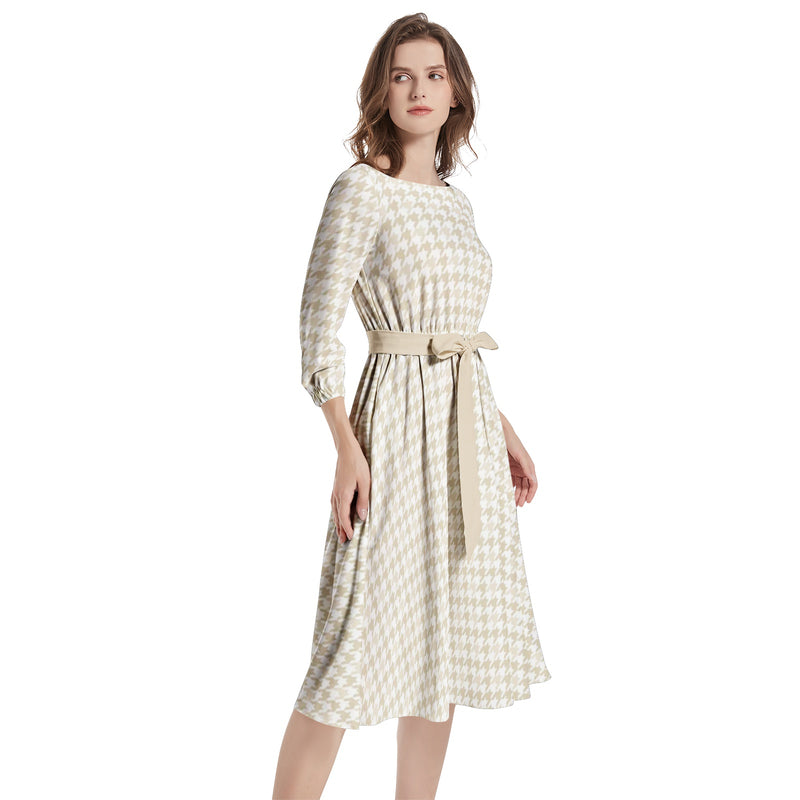 Boat Neck Belted Flared Dress - Objet D'Art