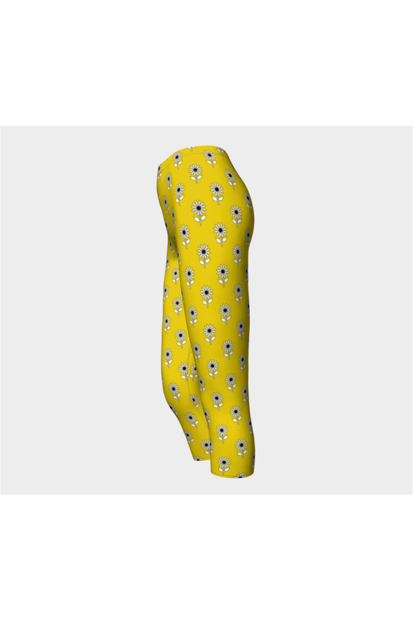 Pale Yellow Floral Capri Leggings - Objet D'Art