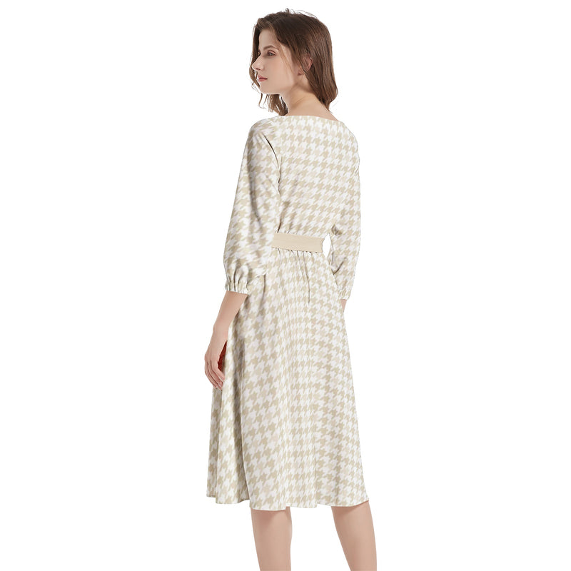 Boat Neck Belted Flared Dress - Objet D'Art