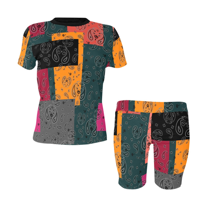 bandana print calico yoga_leggings_template-Recovered-Recovered copy Women's Short Yoga Set - Objet D'Art