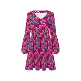 maroon floral print V-Neck Loose Fit Dress (Model D62) - Objet D'Art