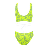 neon green scroll print 2 Cross String Bikini Set (Model S29) - Objet D'Art