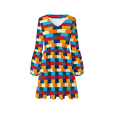 self portrait color scheme print V-Neck Loose Fit Dress (Model D62) - Objet D'Art