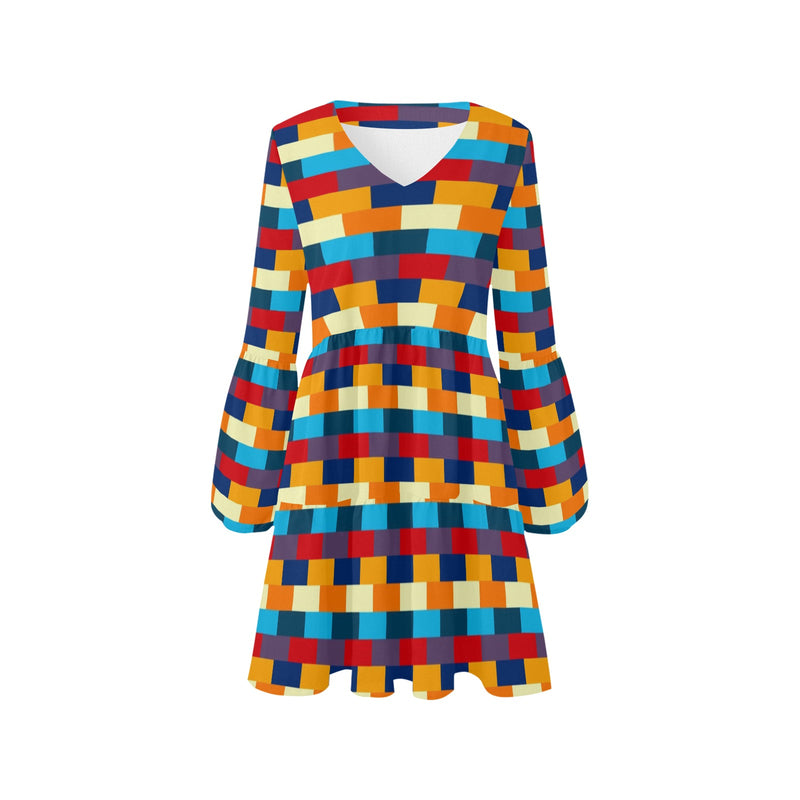 self portrait color scheme print V-Neck Loose Fit Dress (Model D62) - Objet D'Art