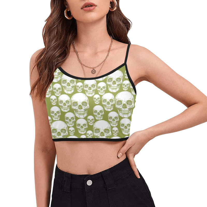 green skull 2 Women's Spaghetti Strap Crop Top (Model T67) - Objet D'Art