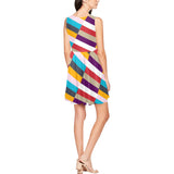 color lattice print Thea Sleeveless Skater Dress(Model D19) - Objet D'Art
