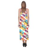 floral striped swimwear V-Neck Open Fork Long Dress(Model D18) - Objet D'Art