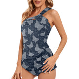 butterfly bubbles imagination print Women's One Shoulder Backless Swimsuit (Model S44) - Objet D'Art