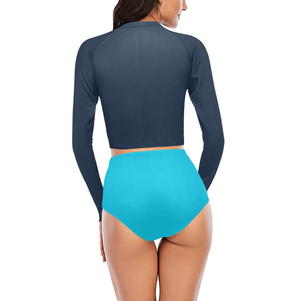 Shades of Blue Long Sleeve Bikini Set - Objet D'Art
