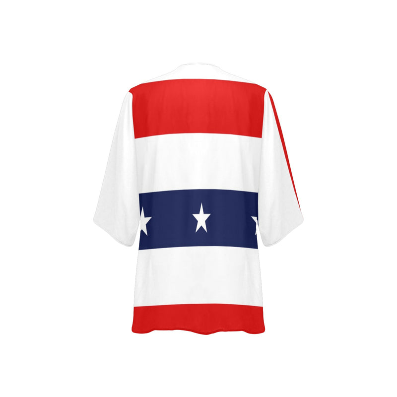 red white blue star and stripes print Women's Kimono Chiffon Cover Up (Model H51) - Objet D'Art