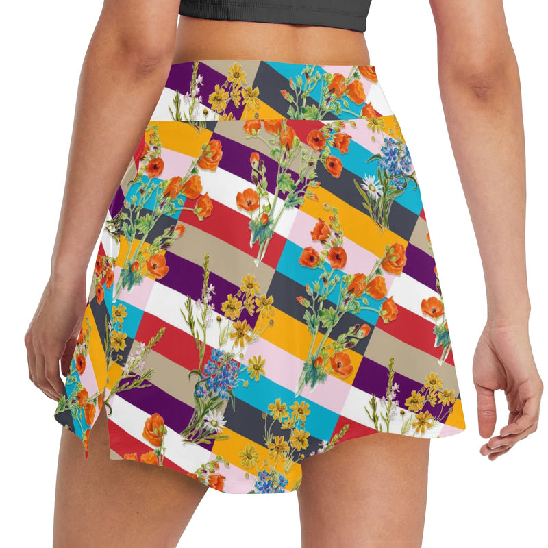 floral striped swimwear Women's Golf Skirt with Pockets (Model D64) - Objet D'Art
