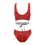Crimson Snakeskin Cross String Bikini Set - Objet D'Art