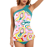 light pine green solid print Women's One Shoulder Backless Swimsuit (Model S44) - Objet D'Art