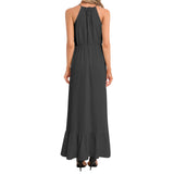 Black Ruffle Hem Halter Neck Maxi Dress - Objet D'Art