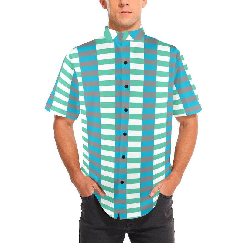 MARINE SCHEME PRINT 2 Men's Stand-Up Collar Short Sleeve Shirt - Objet D'Art